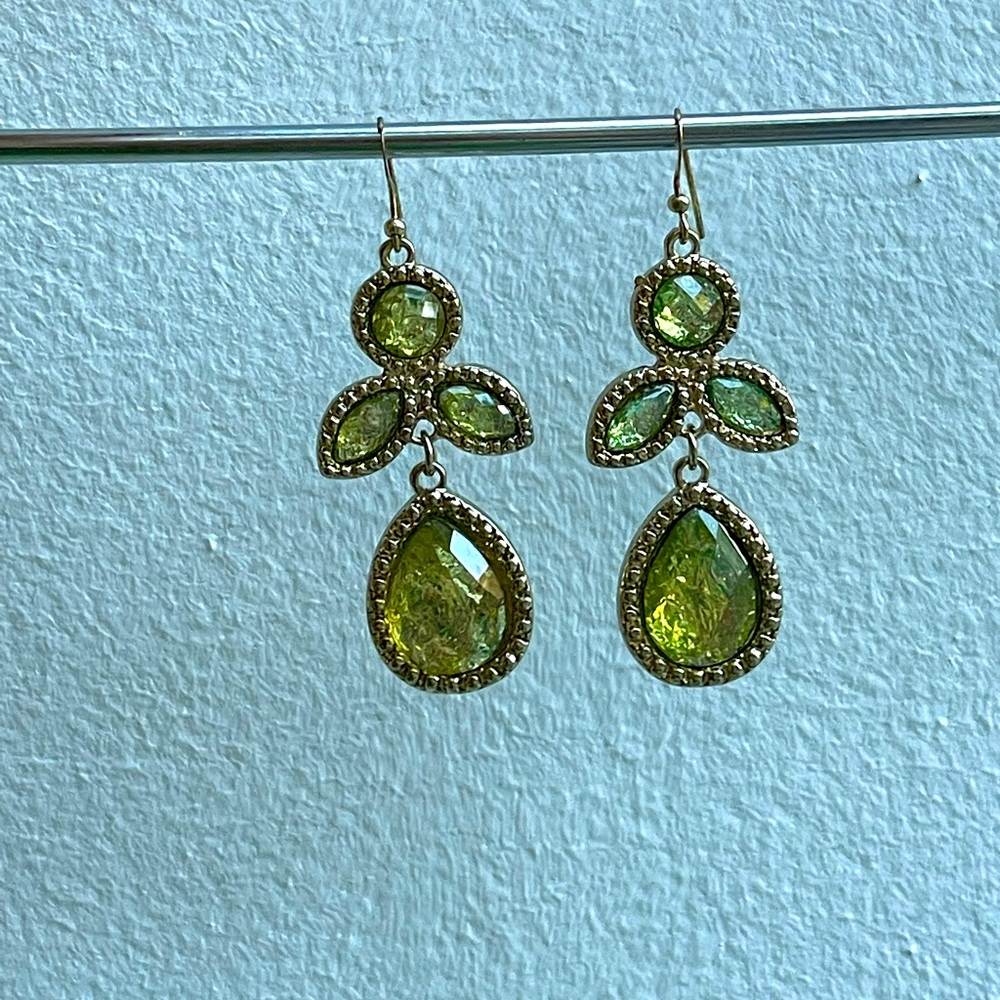 green leaf and flower earrings